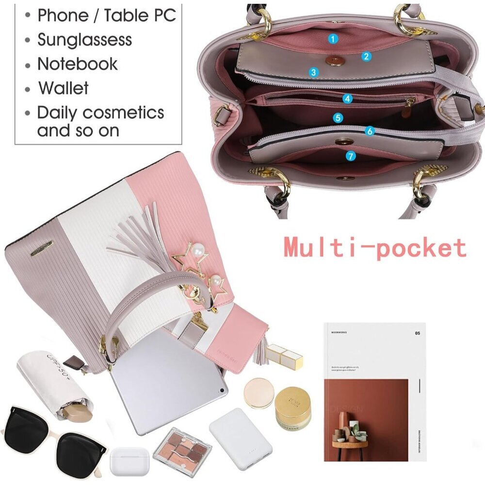 Chic PU Leather Handbag for Women - 8 Pockets, Adjustable Strap, Gift-Ready - Picture 4 of 8